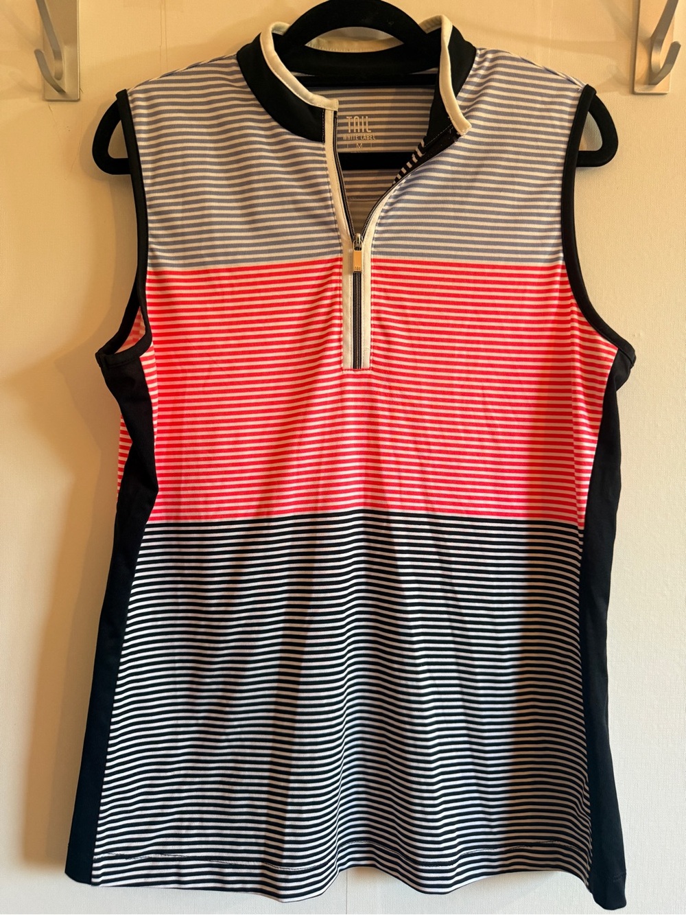 Tail White Label M Golf Top Sleeveless Quarter Zip Striped Colorblock